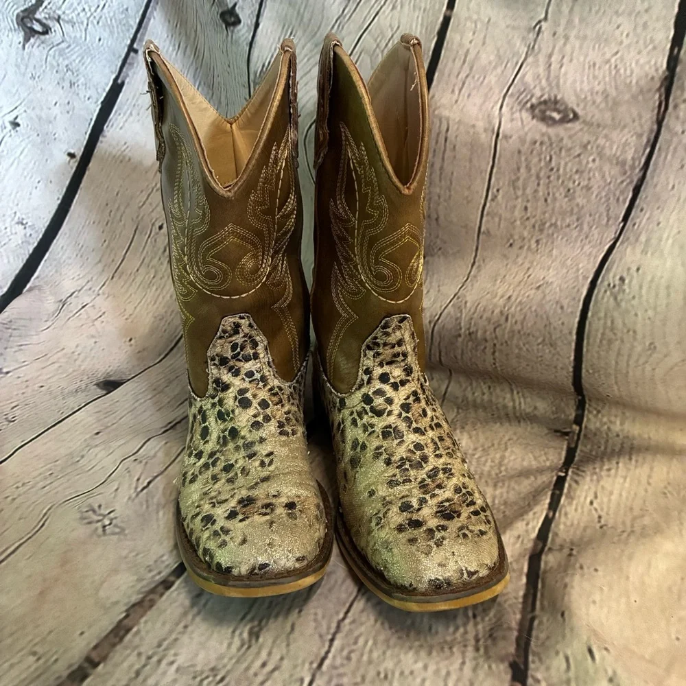 Roper Girl’s Glitter‎ Leopard Faux Leather Western Cowgirl Boot Size 3 GUC